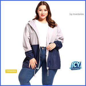 Lightweight Hooded Rain Jacket Windbreaker Plus Size Polyester Spandex